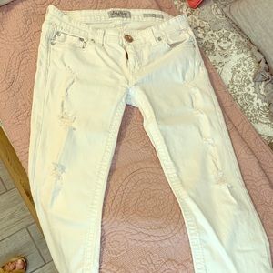 White Crop Slightly Distressed Jeans